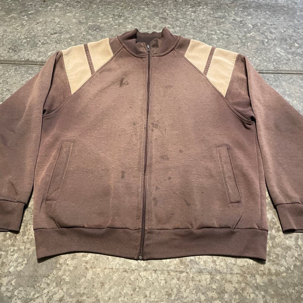 Vintage John Blair Distressed Track Sweatshirt Mens Medium Full Zip Dad Grandpa